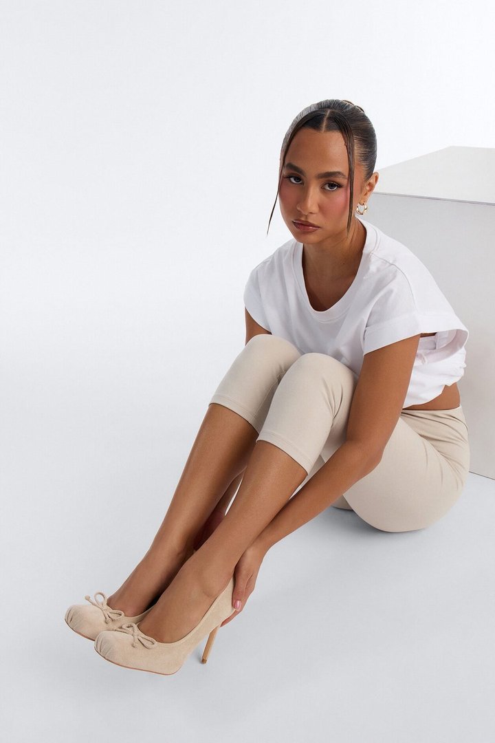 Letta Suede Bow Ballet Pumps - Ivory