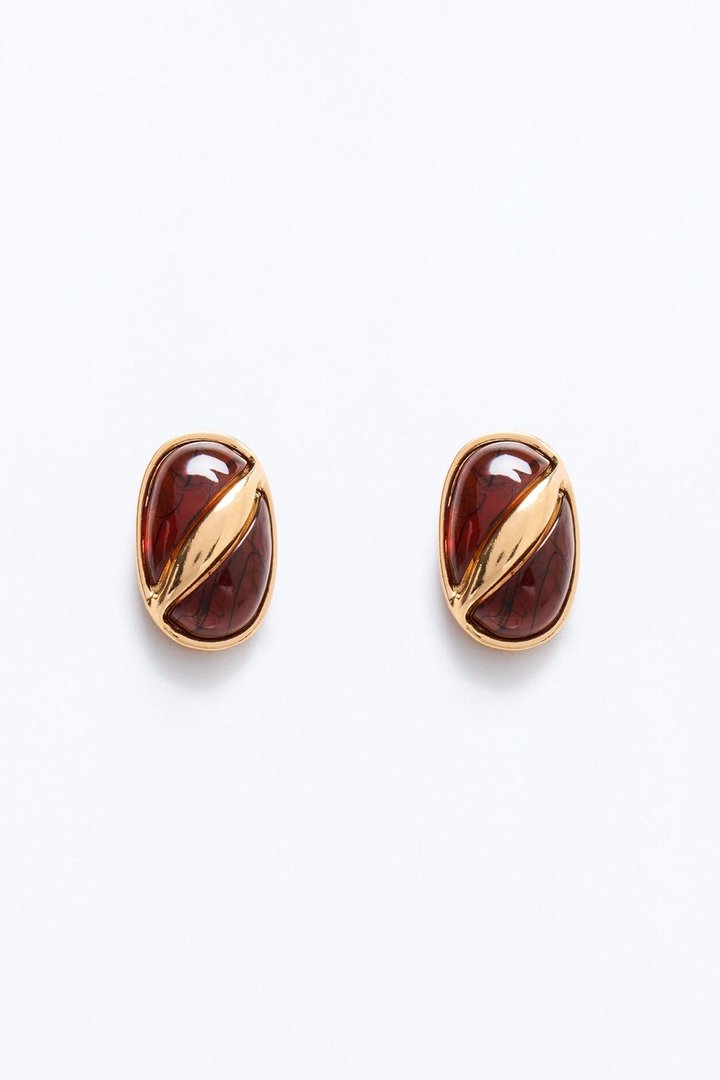 Afterglow Jeweled Stud Earrings - Gold/Brown