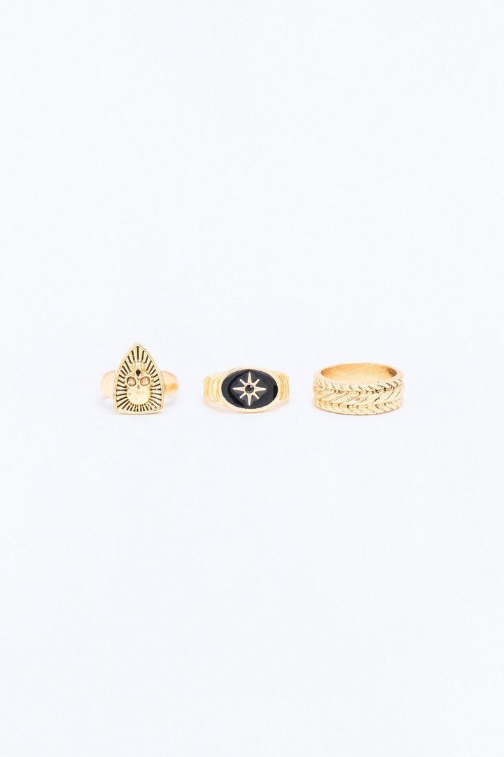 Grimstar Skull Ring Set - Gold