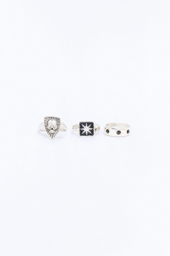 Skull And Star Ring Set - Silver