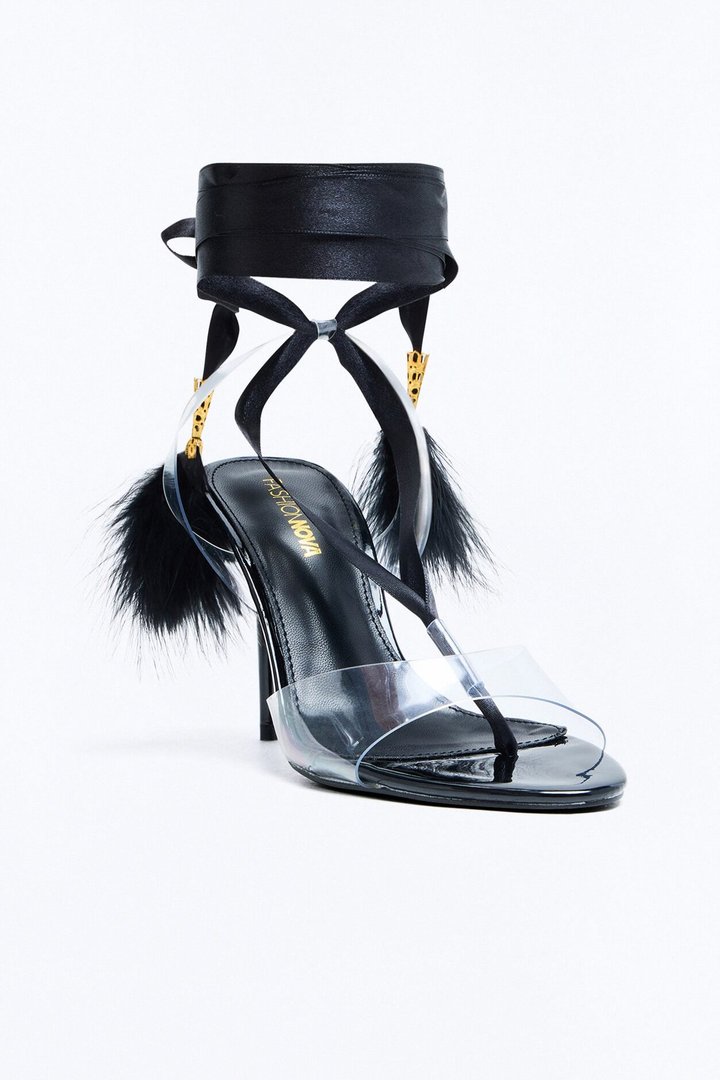 Arlynn Feather Tassel Wrap Up Heels - Black
