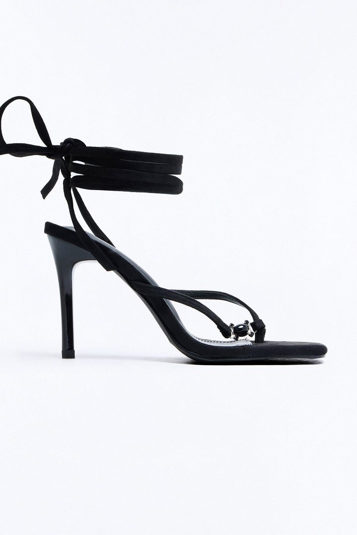 Built Different Suede Wrap Up Heels - Black