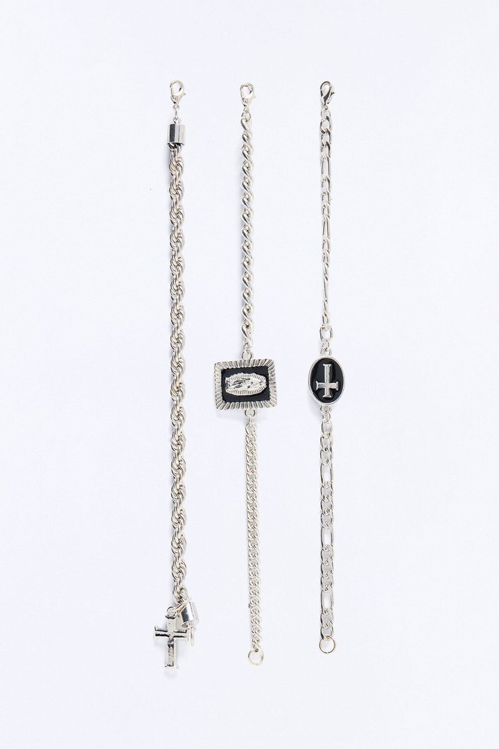 Saint Cross Pendant Bracelet Set - Silver