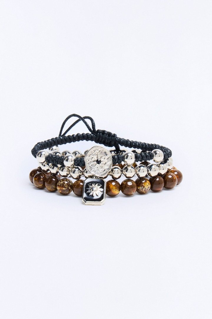 Compass Beaded Bracelet Set - Silver