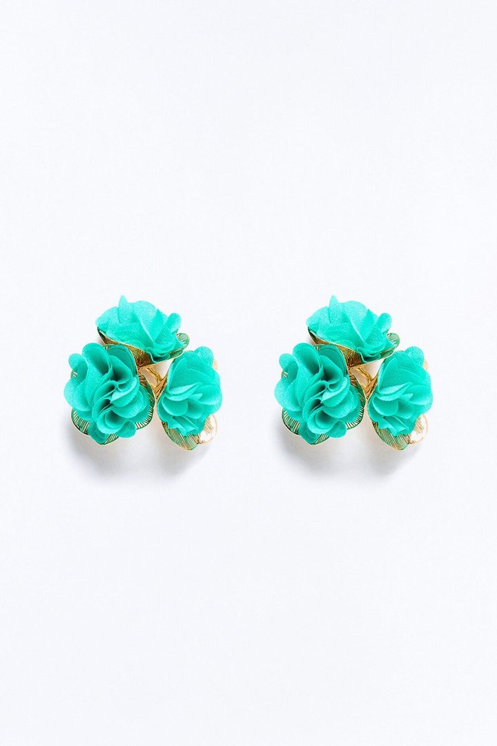 Burst Of Love Floral Earrings - Teal