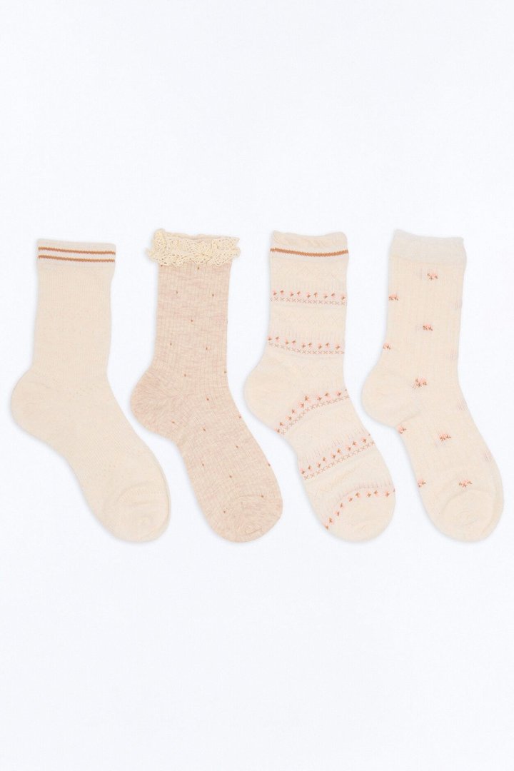 Tiny Flowers 4 Pack Crew Socks - Oatmeal/combo