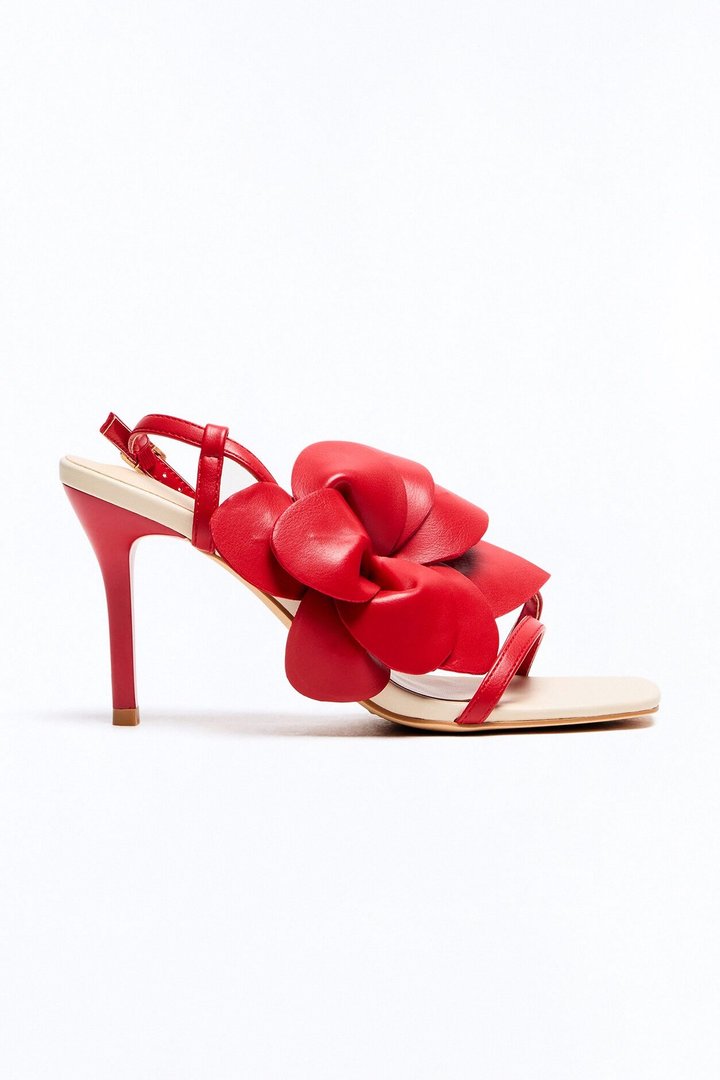 Jasmine Flower Slingback Heels - Red