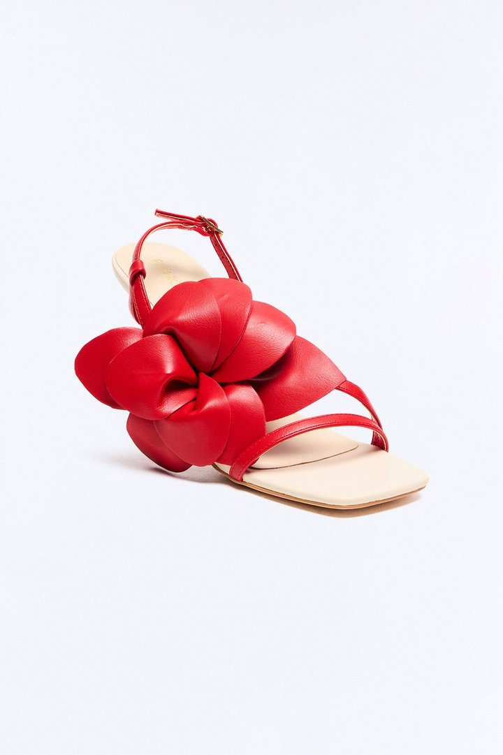 Jasmine Flower Slingback Heels - Red