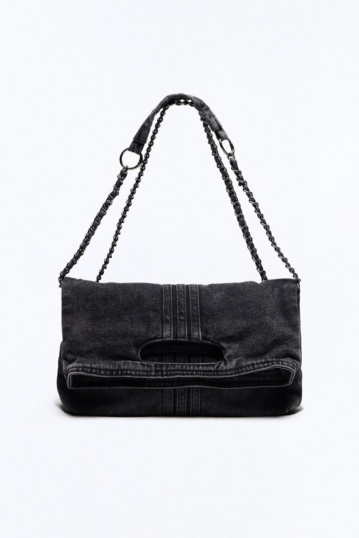 Out With The Girls Denim Shoulder Bag - Black