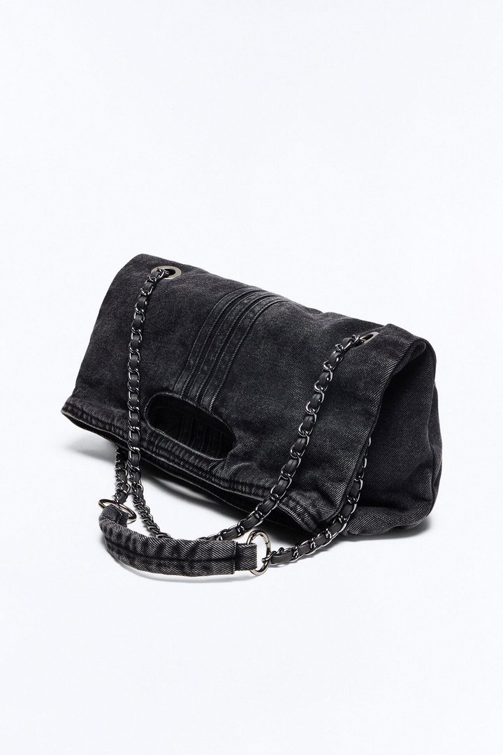 Out With The Girls Denim Shoulder Bag - Black