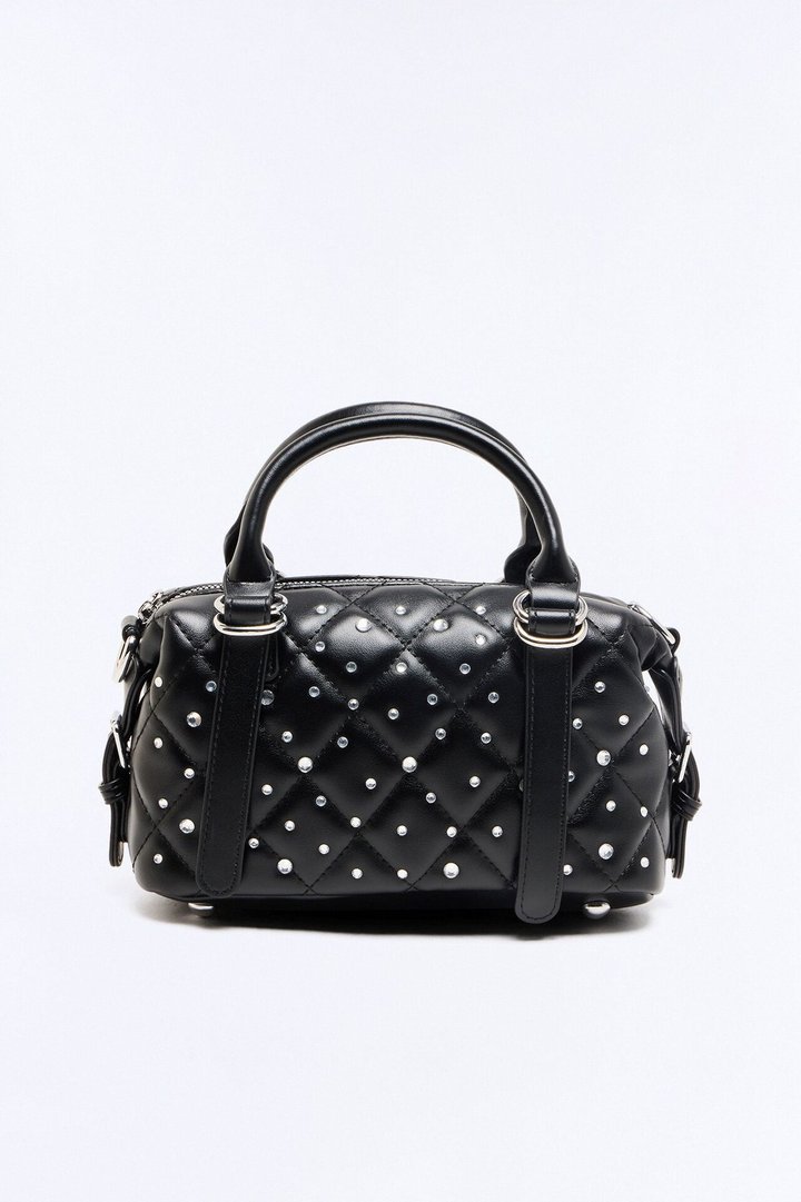 Rain Drops Faux Leather Satchel Handbag - Black
