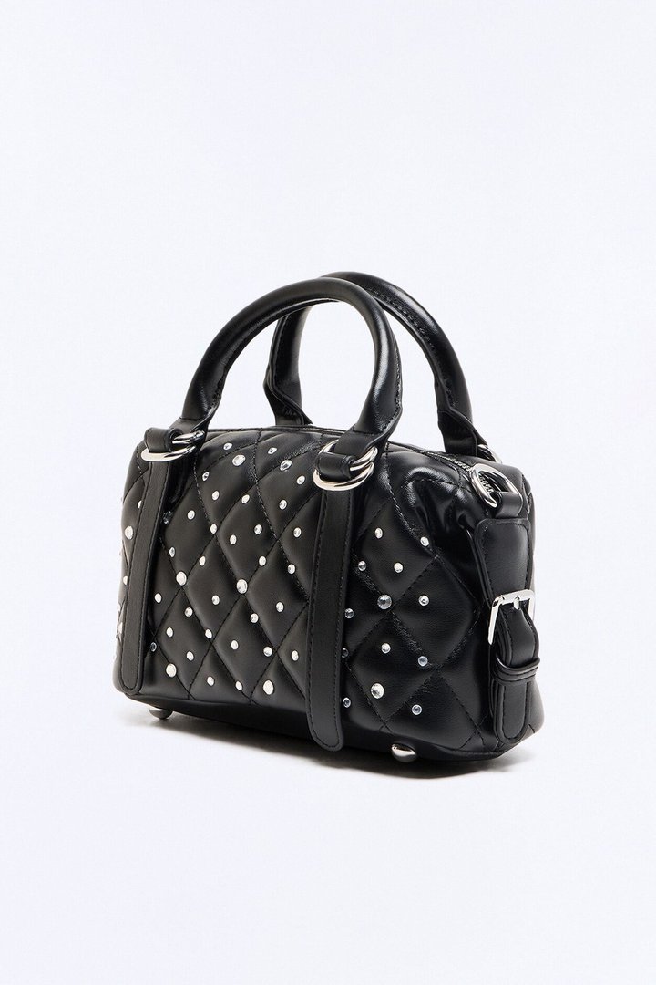 Rain Drops Faux Leather Satchel Handbag - Black
