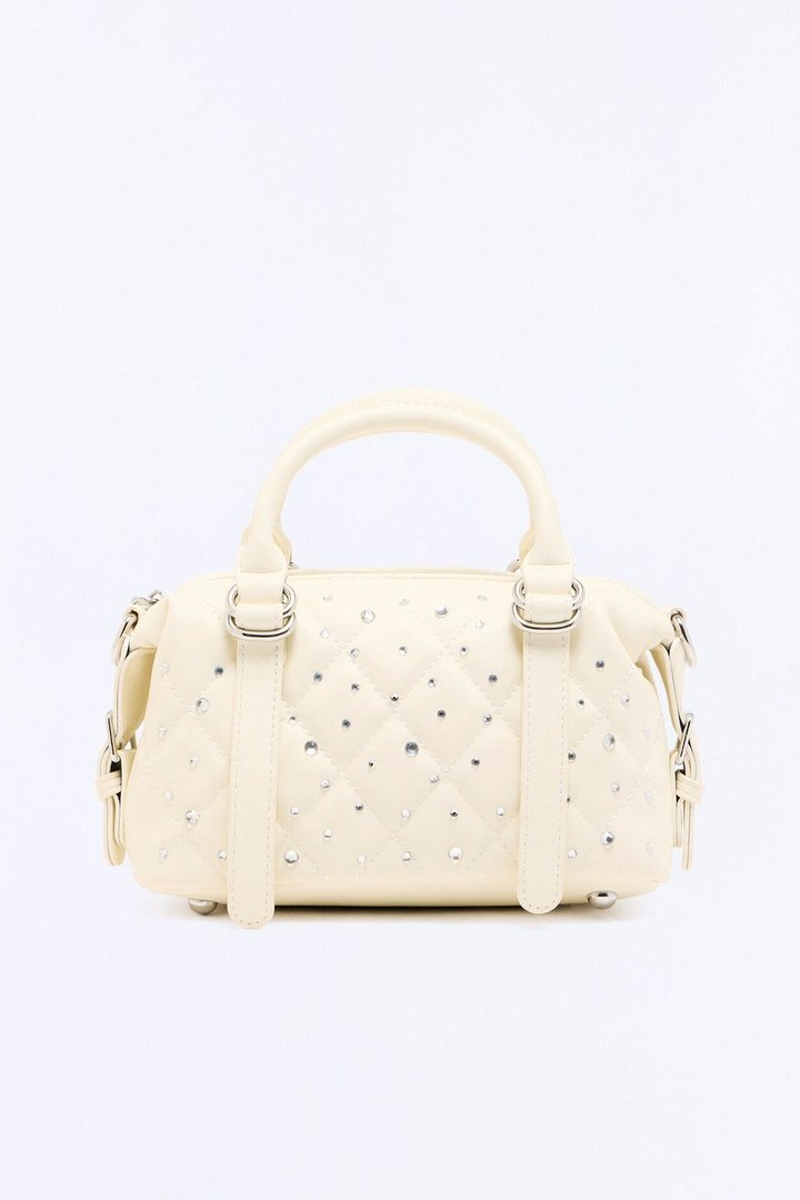 Rain Drops Faux Leather Satchel Handbag - White