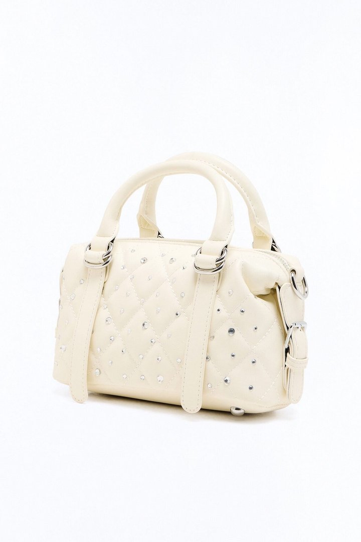Rain Drops Faux Leather Satchel Handbag - White