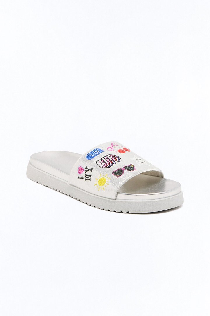 Mini Steve Madden Catch U Later Glitter Slides - Silver