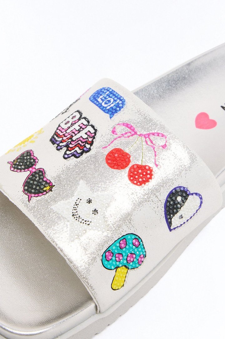 Mini Steve Madden Catch U Later Glitter Slides - Silver