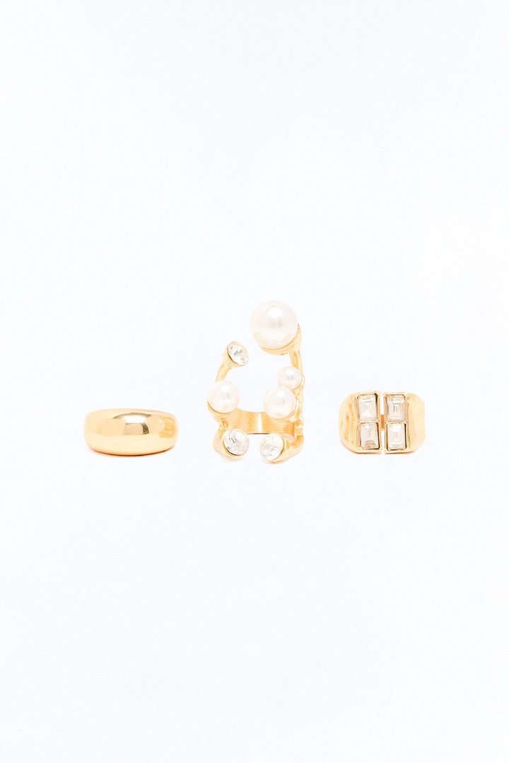 Pearl Burst 3 Piece Ring Set - Gold/combo