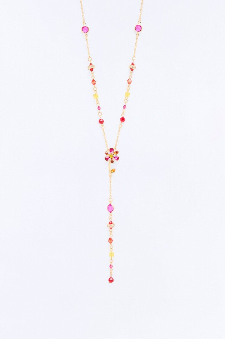 Camellia Glow Lariat Necklace - Gold/Pink