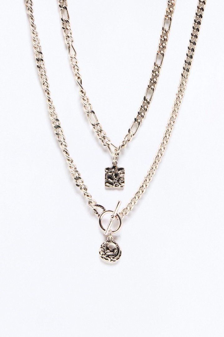 Figaro Cuban Chain Necklace Set - Silver