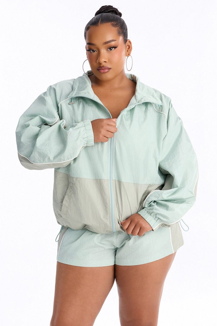 End Game Windbreaker Funnel Neck Jacket - Sage/combo