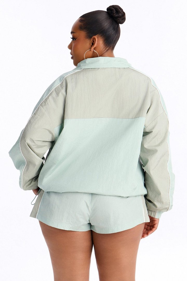 End Game Windbreaker Funnel Neck Jacket - Sage/combo