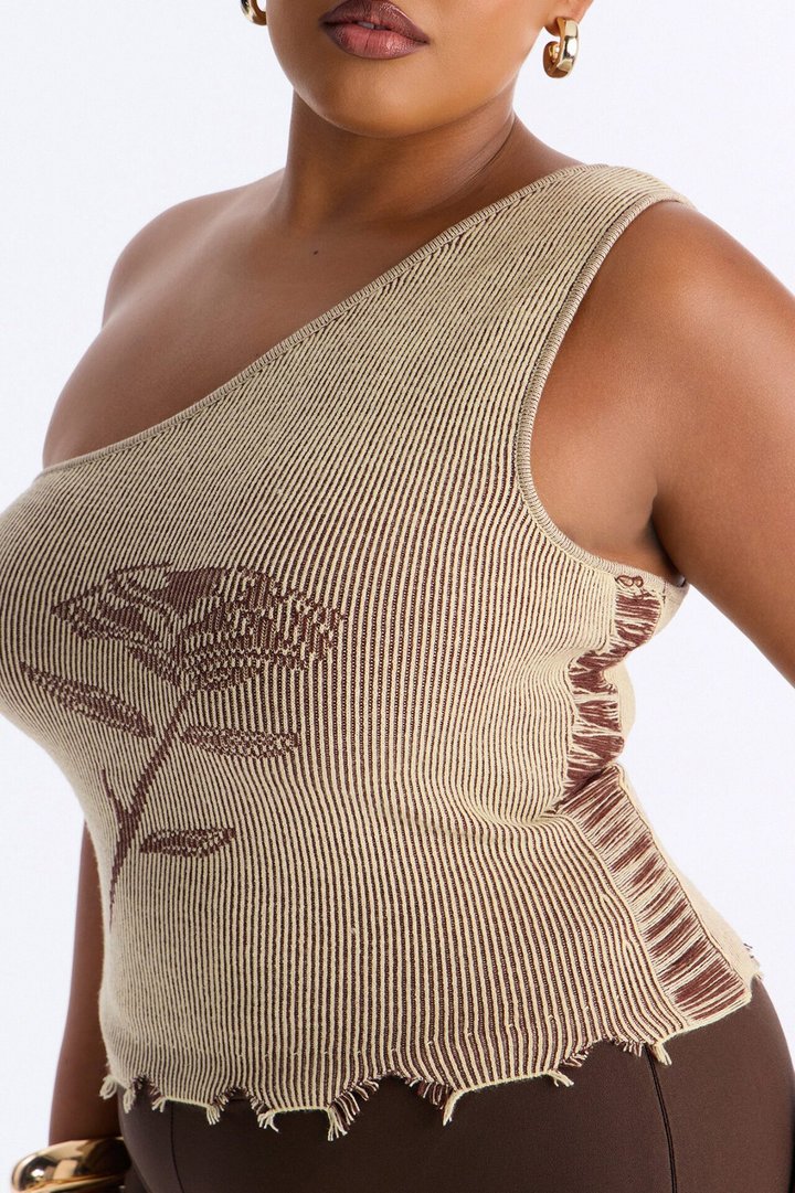 Rosie One Shoulder Sweater Top - Olive/combo