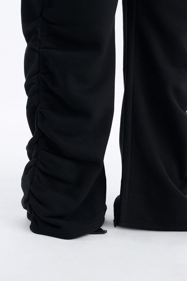 Meghan Ruched Leg Fleece Lounge Pant - Black