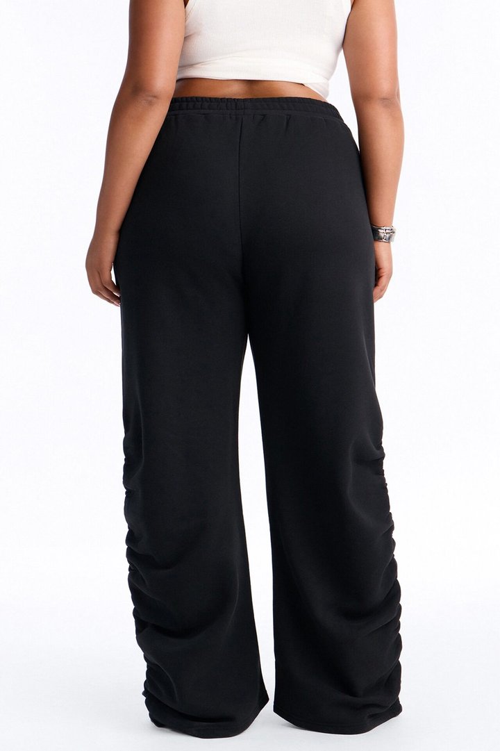 Meghan Ruched Leg Fleece Lounge Pant - Black