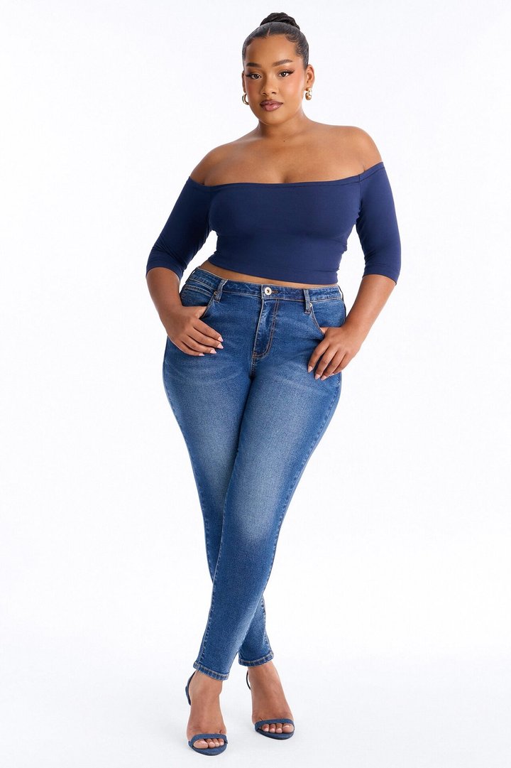 Francesca Off Shoulder Top - Navy