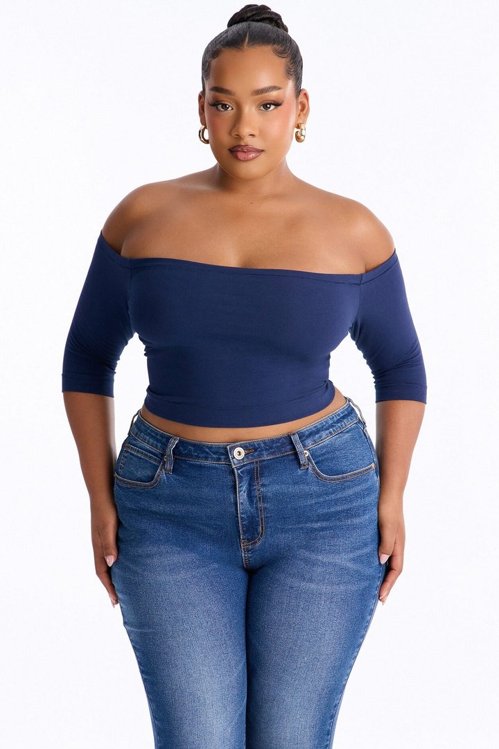Francesca Off Shoulder Top - Navy