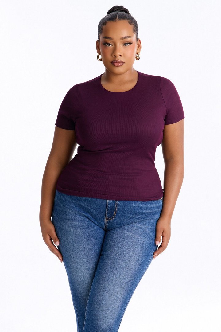 Chloe Crew Neck Short Sleeve Tee - Plum