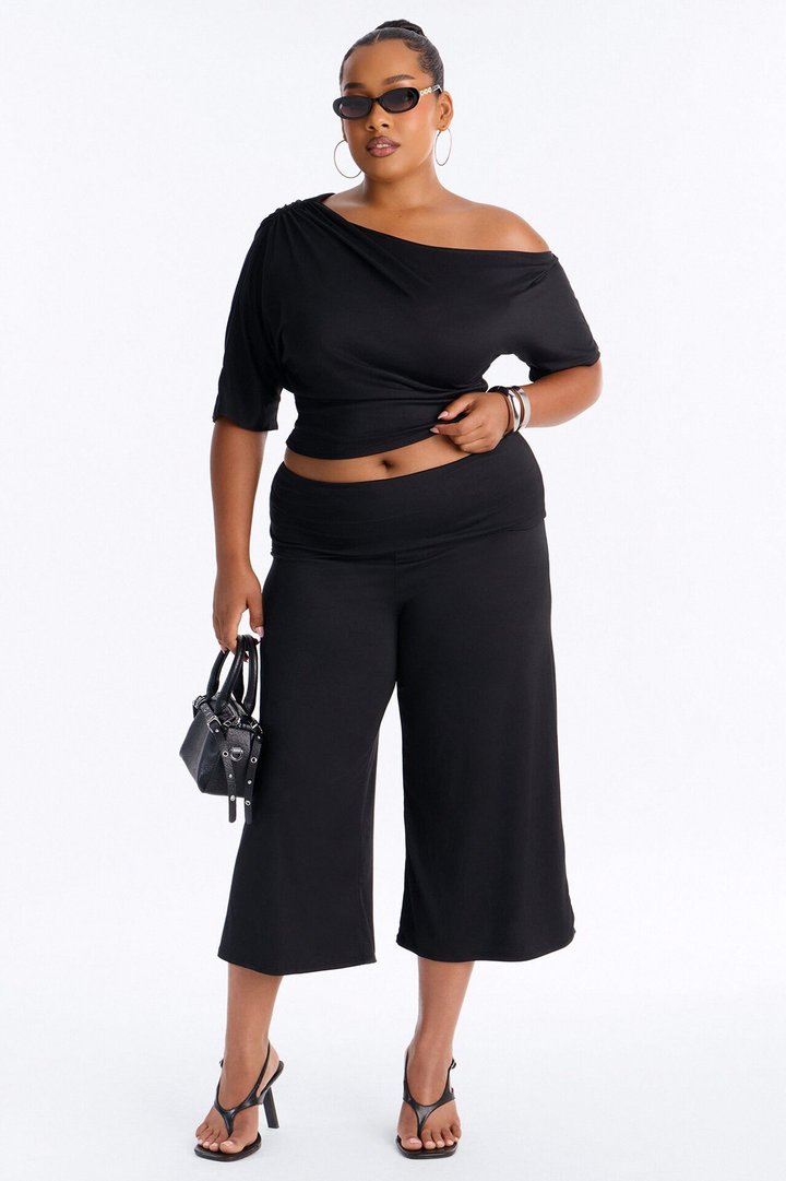 Maria Off Shoulder Gaucho Pant Set - Black