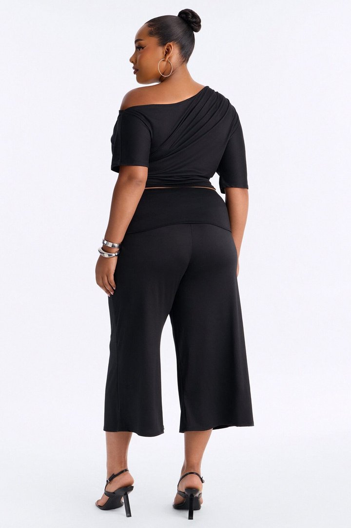 Maria Off Shoulder Gaucho Pant Set - Black