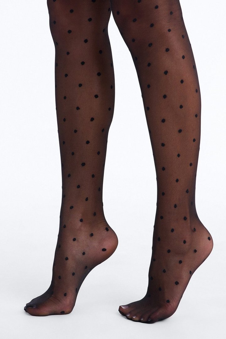 Night Polka Dot Sheer Tights - Black