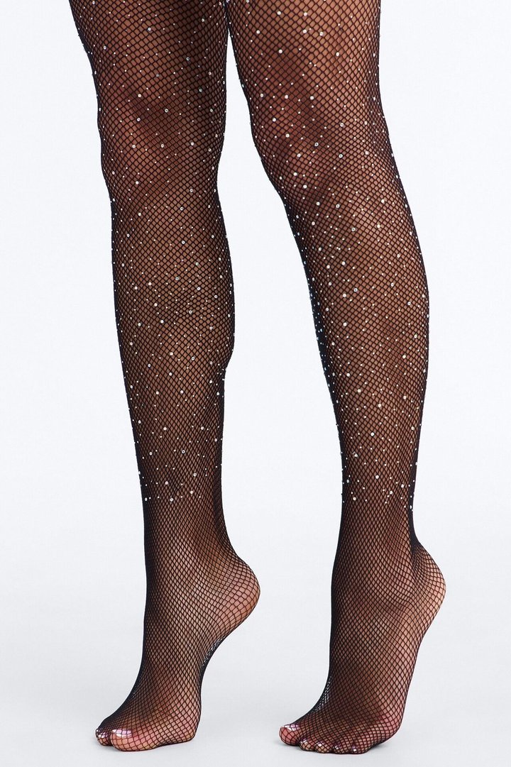 Larina Rhinestone Embellished Fishnet Stockings - Black