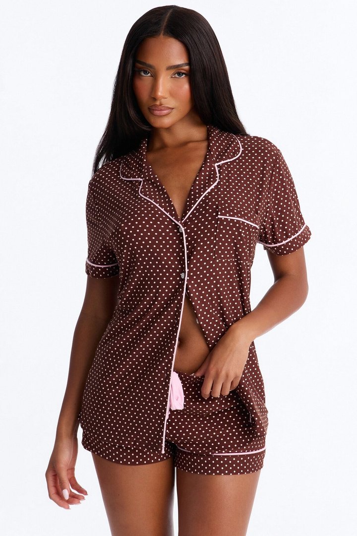 Snuggle Me Button Up PJ Short Set - Mocha