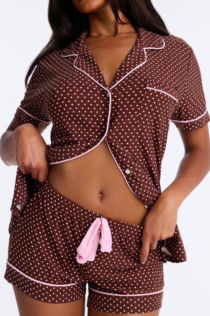 Snuggle Me Button Up PJ Short Set - Mocha
