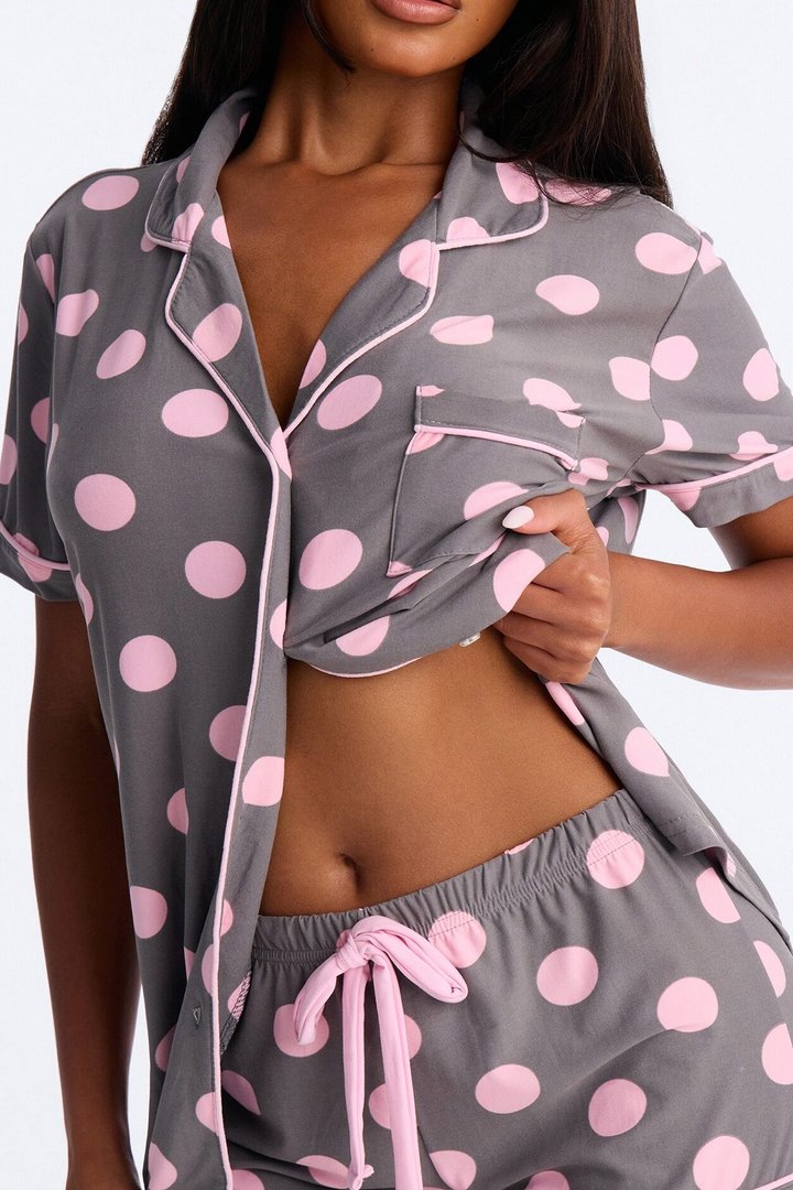 Snuggle Me Button Up PJ Short Set - Grey/combo