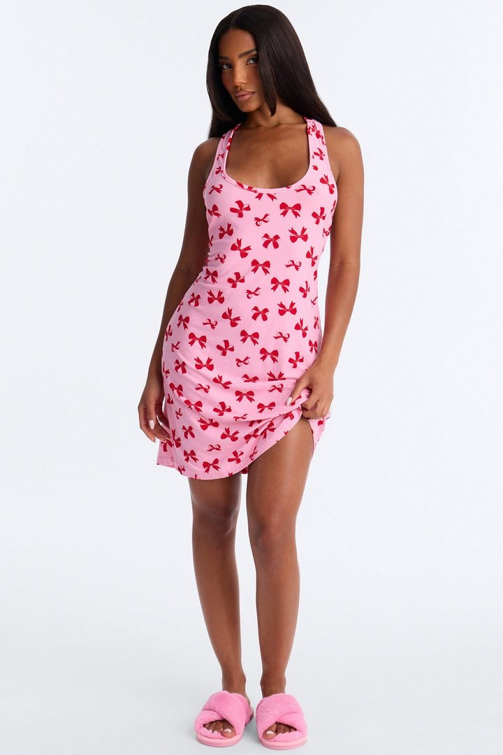 Let Me Nap Bow Print PJ Sleep Dress - Pink/combo
