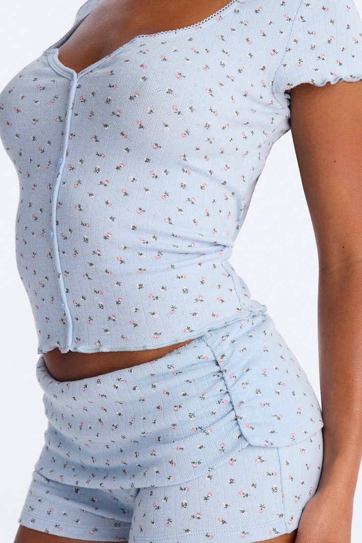 Jamie Floral Foldover Micro Short Set - Light Blue