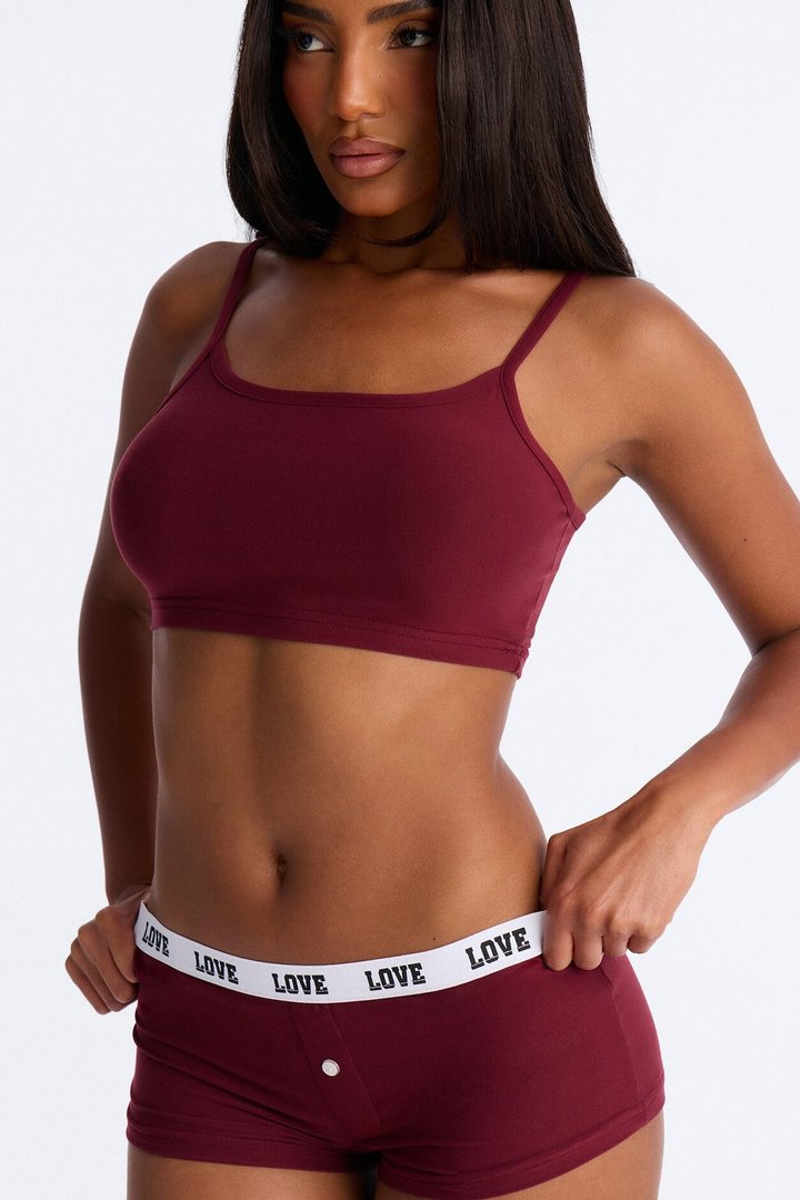 Cozy Cloud Bralette Booty Short 2 Piece Set - Burgundy