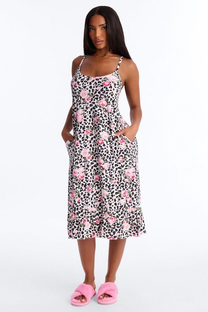 Savage Garden Slip Ruffle PJ Sleep Dress - Pink/combo