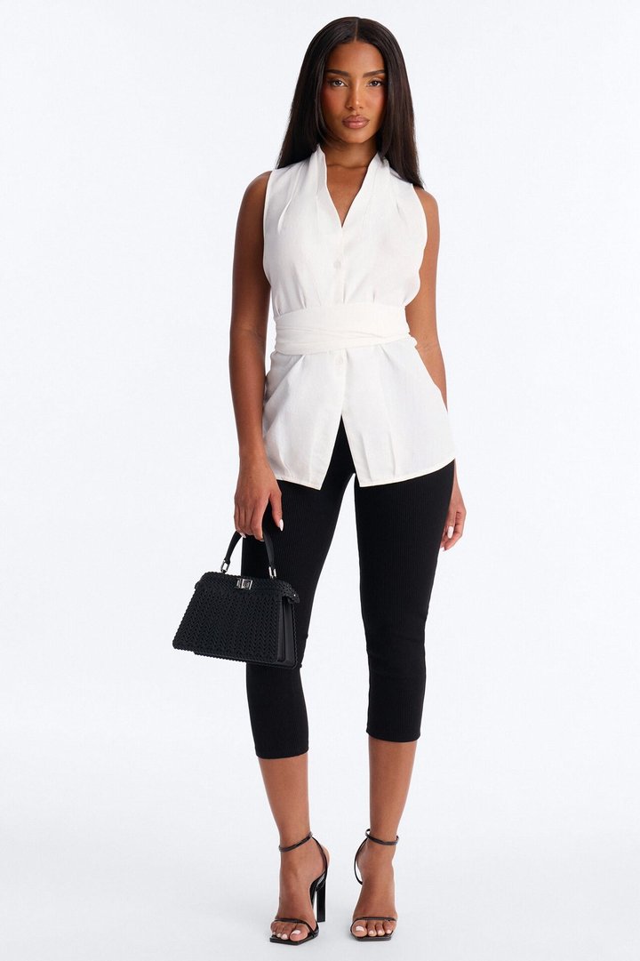 Naya Waist Wrap Blouse Shirt - White