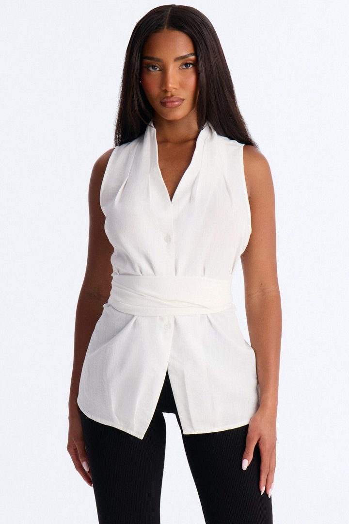 Naya Waist Wrap Blouse Shirt - White