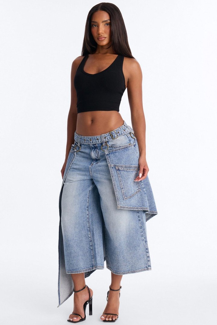 Dual Reality Overlay Culotte Jeans - Light Wash