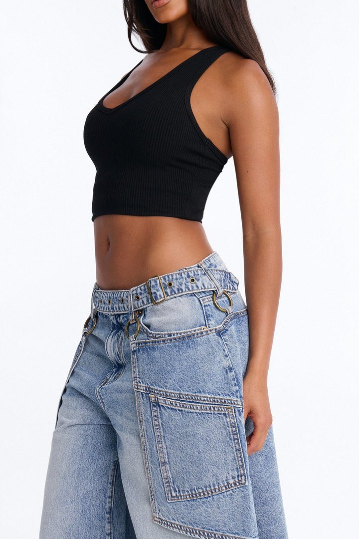 Dual Reality Overlay Culotte Jeans - Light Wash