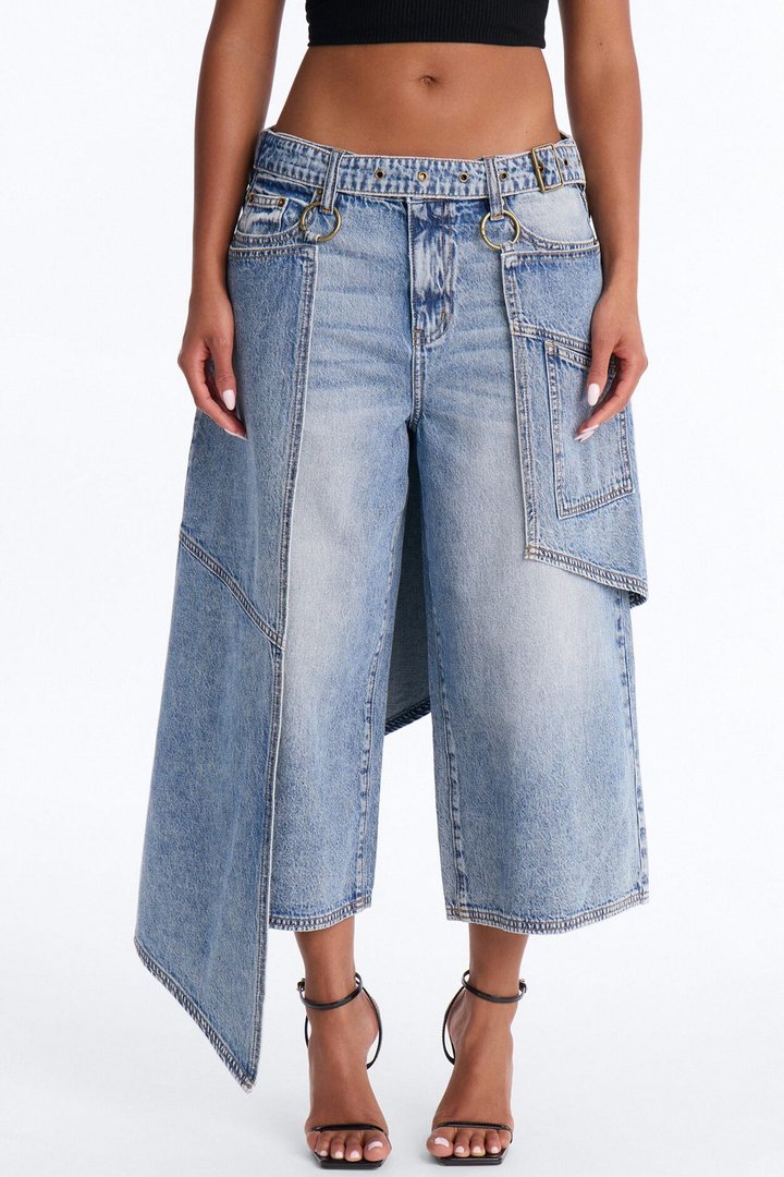 Dual Reality Overlay Culotte Jeans - Light Wash