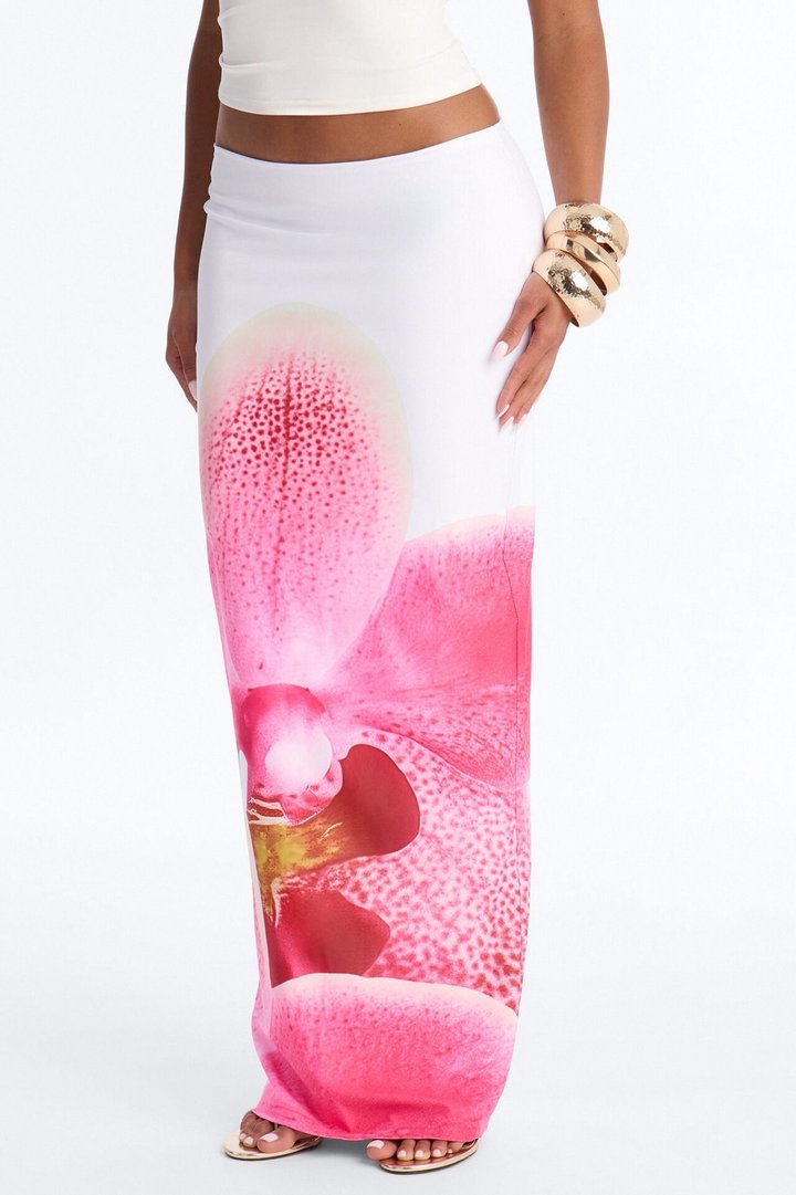 Aurielle Floral Slit Maxi Skirt - Pink/combo