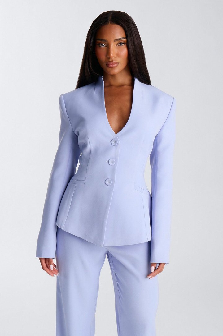 Penelope Long Sleeve Button Up Blazer - Light Blue