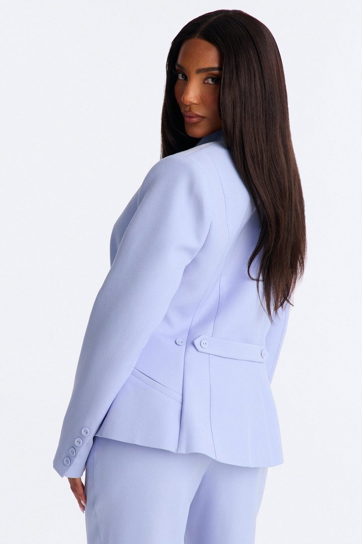 Penelope Long Sleeve Button Up Blazer - Light Blue